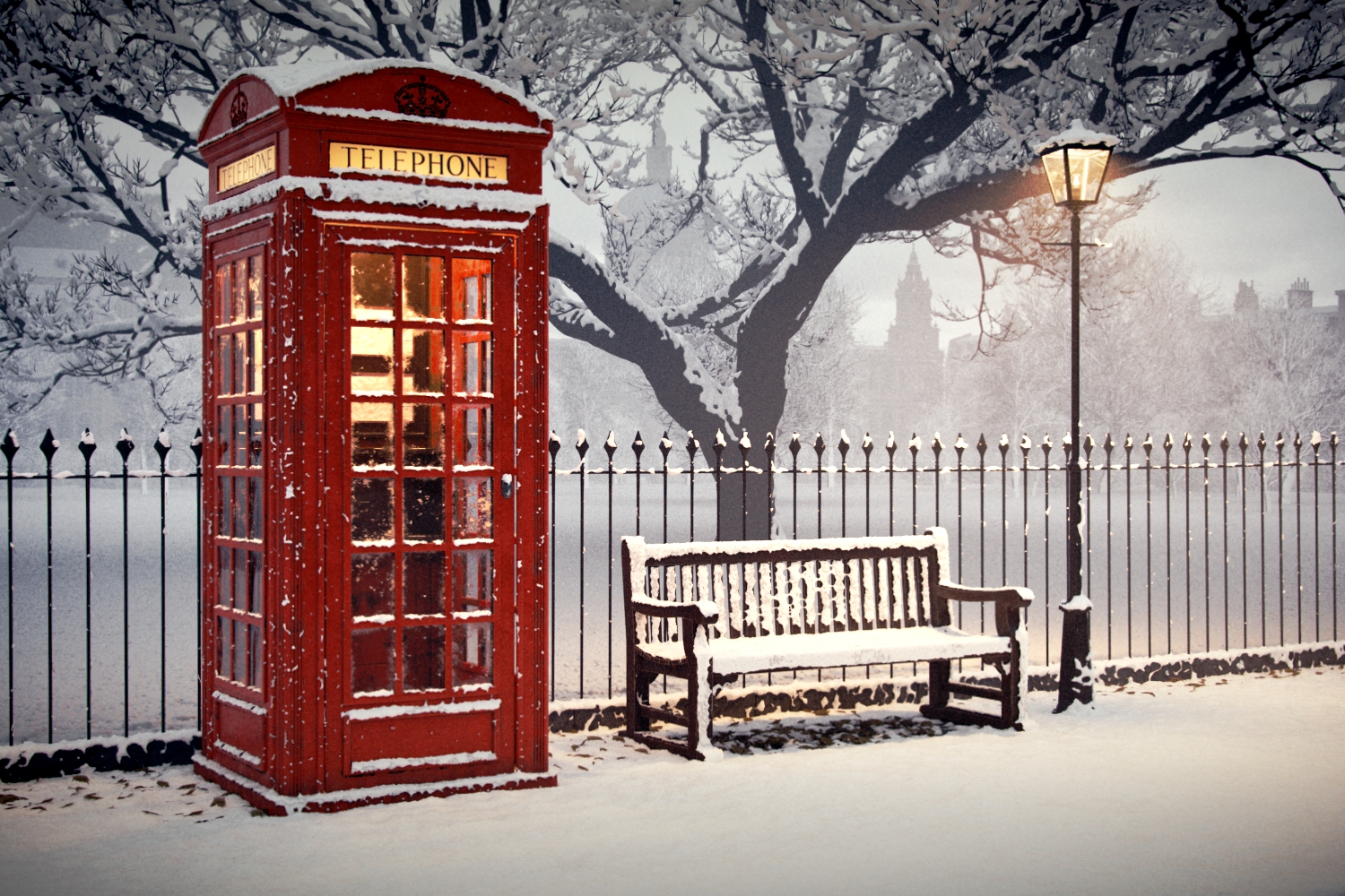 London scene with snow during daylight